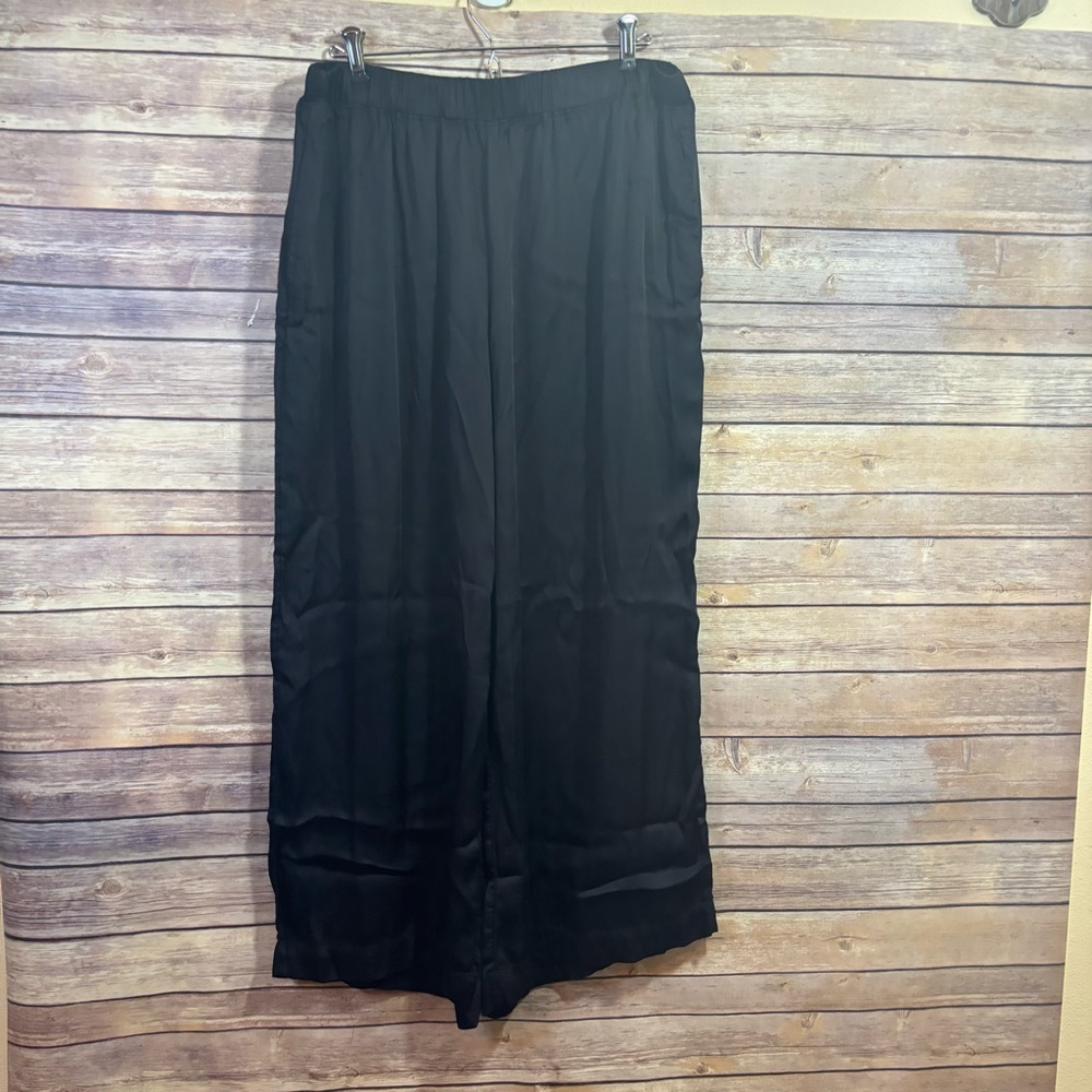 Anthropologie Able Alayna Satin Wide Leg Pants Black Size Large